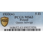 II RP, 5 zloty 1933 Testa di donna - PCGS MS63