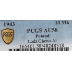 Ghetto di Lodz, 10 marchi 1943 - PCGS AU58