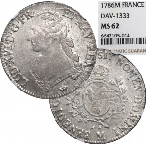 Francja, Ludwik XVI, Ecu 1786, Tuluza - NGC MS62