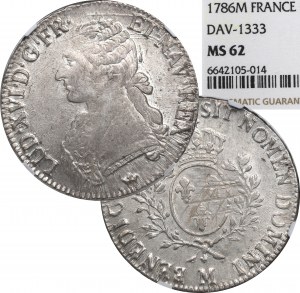 Francja, Ludwik XVI, Ecu 1786, Tuluza - NGC MS62