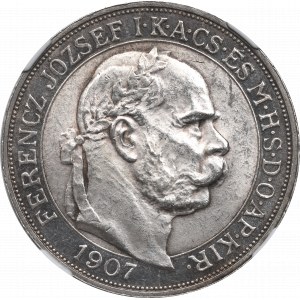 Ungarn, Franz Joseph, 5 Kronen 1907 - 40. Jahrestag der Krönung NGC MS62