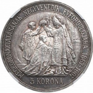 Węgry, Franciszek Józef, 5 koron 1907 - 40-lecie koronacji NGC MS62