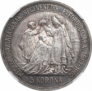 Węgry, Franciszek Józef, 5 koron 1907 - 40-lecie koronacji NGC MS62