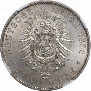 Allemagne, Prusse, 5 marks 1888 - NGC MS62