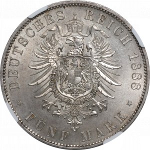 Germany, Preussen, 5 mark 1888 - NGC MS62