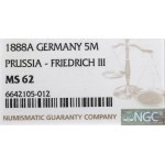 Allemagne, Prusse, 5 marks 1888 - NGC MS62