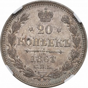 Russland, Alexander II, 20 Kopeken 1861 - NGC MS62