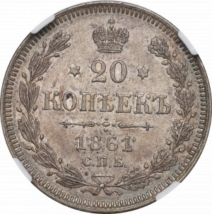 Russie, Alexandre II, 20 kopecks 1861 - NGC MS62
