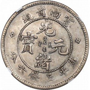 Čína, provincia Yun-Nan, Xuantong, 3 mace 6 candareens 1908 - NGC XF45