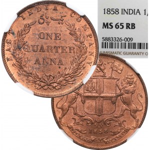 Inde britannique, 1/4 anna 1858 - NGC MS65 RB
