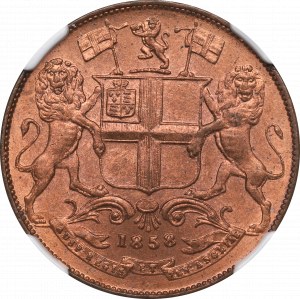 Indie Brytyjskie, 1/4 anna 1858 - NGC MS65 RB