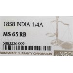 Inde britannique, 1/4 anna 1858 - NGC MS65 RB
