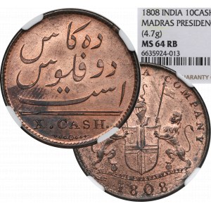 Indie Brytyjskie, 10 cash 1808 - NGC MS64 RB