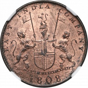 Britská India, 10 peňazí v hotovosti 1808 - NGC MS64 RB
