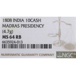 Britská India, 10 peňazí v hotovosti 1808 - NGC MS64 RB