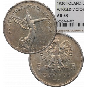 II RP, 5 złotych 1930 Nike - RZADKA NGC AU53