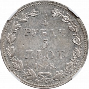 Poland under Russia, Nicholas I, 3/4 rouble=5 zloty 1838 MW - NGC AU50