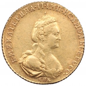 Rosja, Katarzyna II, 5 rubli 1781 - Stara XIX w. ? kopia w złocie dukatowym