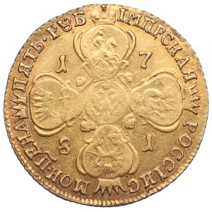 Rusko, Kateřina II., 5 rublů 1781 - Staré 19. století. ? kopie v dukátovém zlatě