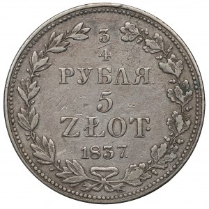 Partizione russa, Nicola I, 3/4 rubli=5 oro 1837 MW, Varsavia