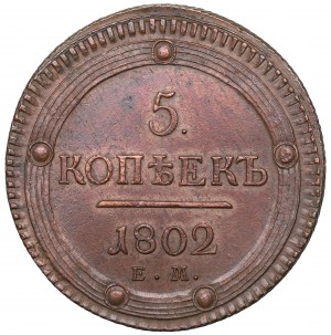 Russie, Alexandre Ier, 5 kopecks 1802