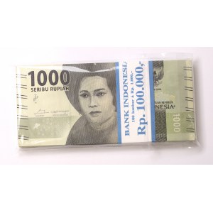 Indonésie, 1000 rupií 2016 - bankovní balík (100 kusů).