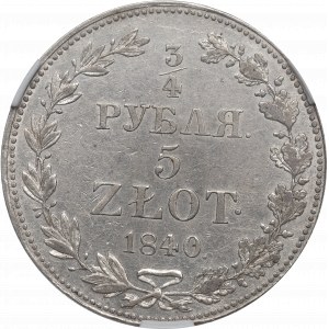 Partizione russa, Nicola I, 3/4 rubli=5 zloty 1840 MW, Varsavia