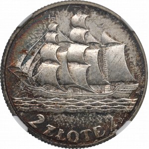 II RP, 2 Zloty 1936 Segelschiff - NGC MS64