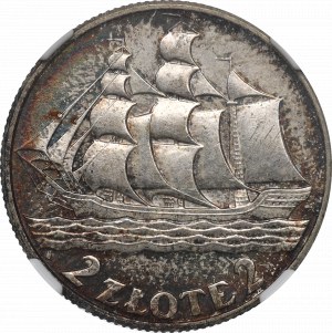 II RP, 2 zloty 1936 Navire à voile - NGC MS64