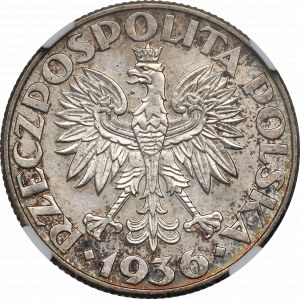 II RP, 2 zloty 1936 Navire à voile - NGC MS64