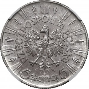 II RP, 5 złotych 1938 Piłsudski - NGC MS64