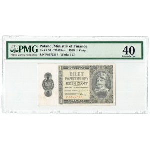 II RP, 1 złoty 1938 P - PMG 40 rzadka jednoliterowa seria