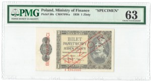 II RP, 1 złoty 1938 H - PMG 63 WZÓR