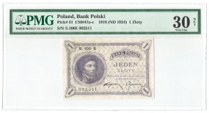 II RP, 1 zloty 1919 S. 100 E - PMG 30 RARA VARIETÀ A TRE CIFRE
