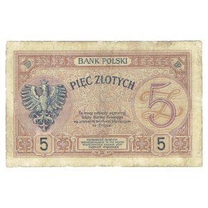 II RP, 5 złotych 28 lutego 1919 S.5. A - rzadka odmiana jednocyfrowa