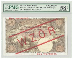 1.000 złotych 1919, WZÓR - wysoki nadruk - PMG 58 EPQ