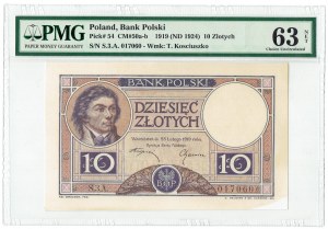 II RP, 10 złotych 1919 S. 3 A - PMG 63 RZADKOŚĆ