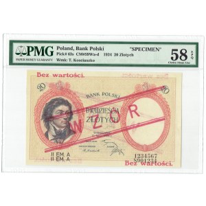 II RP, 20 zloty 1924 - II EM.A - MODEL - PMG 58 EPQ