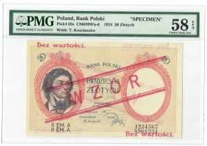 II RP, 20 złotych 1924 - II EM.A - WZÓR - PMG 58 EPQ