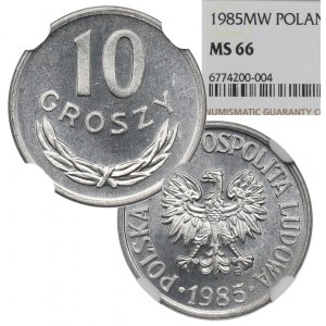 PRL, 10 groszy 1985 - NGC MS66