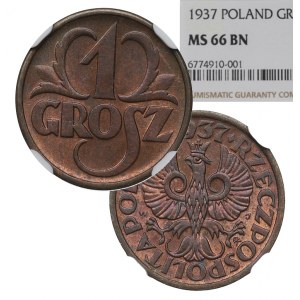 II RP, 1 grosz 1937 - NGC MS66 BN