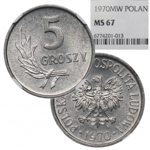 PRL, 5 groszy 1970 - NGC MS67
