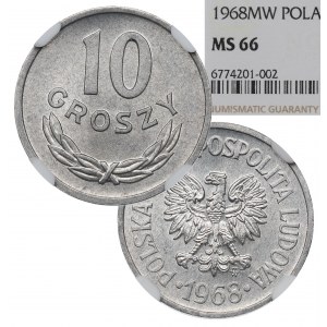 PRL, 10 groszy 1968 - NGC MS66