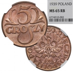 II RP, 5 groszy 1939 - NGC MS65 RB