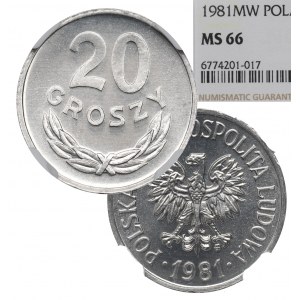 People's Republic of Poland, 20 groschen 1981 - NGC MS66