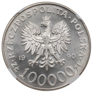 III RP, 100.000 złotych 1990 Solidarność typ A - NGC MS67