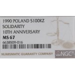 III RP, 100.000 złotych 1990 Solidarność typ A - NGC MS67