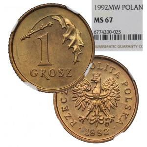 III RP, 1 grosz 1992 - NGC MS67