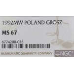 III RP, 1 grosz 1992 - NGC MS67