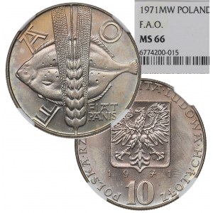 PRL, 10 zloty 1971 FAO - NGC MS66